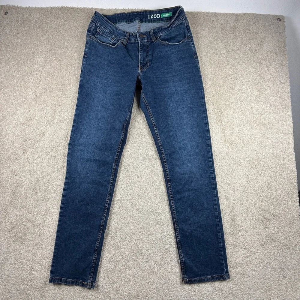 IZOD Straight Fit Mens Jeans Medium Wash Blue Denim 30x30
